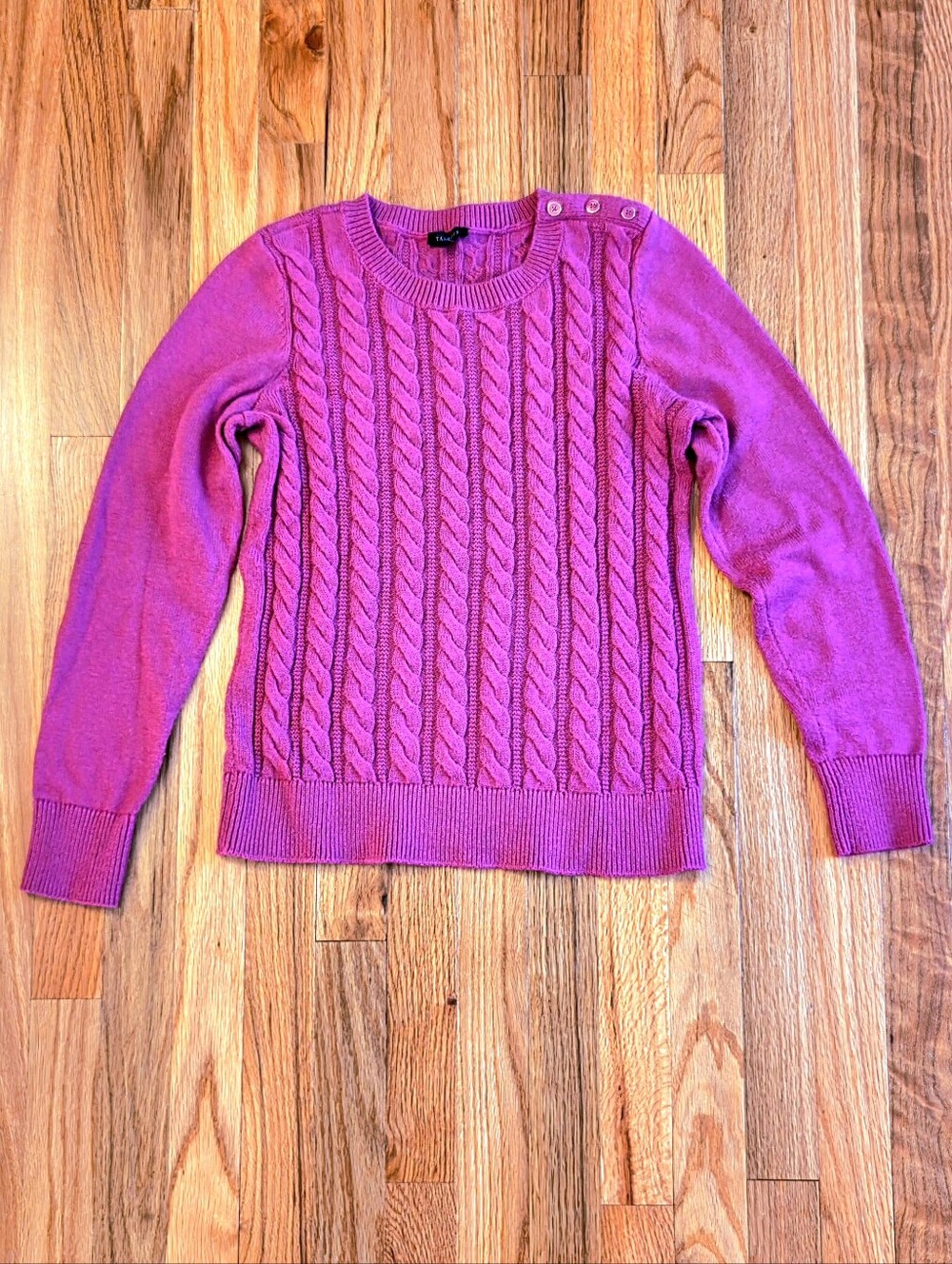 Talbots Fuchsia Pink Cable Knit Button Shoulder Sweater Sz S
